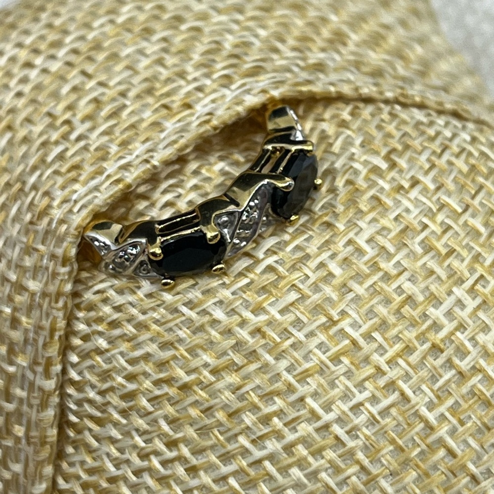 Vintage Black Onyx & CZ Accent Ring - Gold Over Sterling Silver (Size 6.75) - Picture 11 of 17
